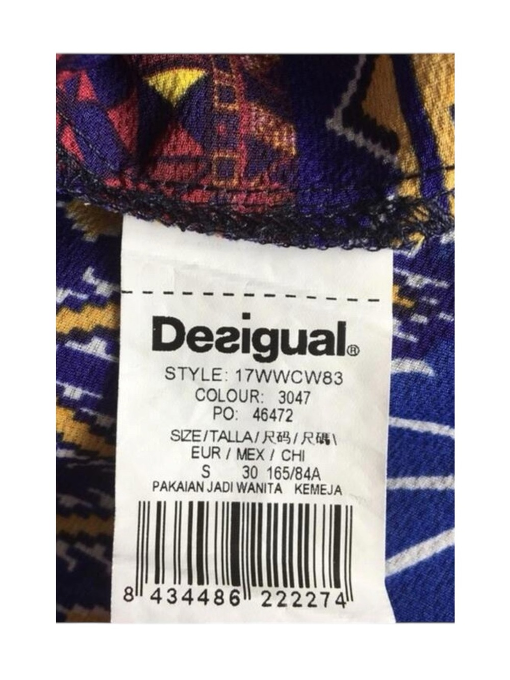 Desigual 𑁍 Mona Fucsias Boho Lace Sleeve Printed Button Down Shirt 𑁍 Blue Pink - Picture 11 of 16
